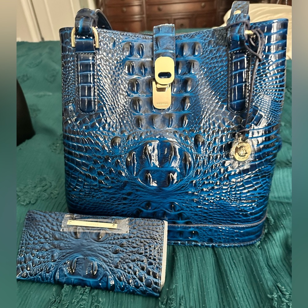 Fiora Blue Sapphire Melbourne Brahmin Purse w/matching Ady Wallet